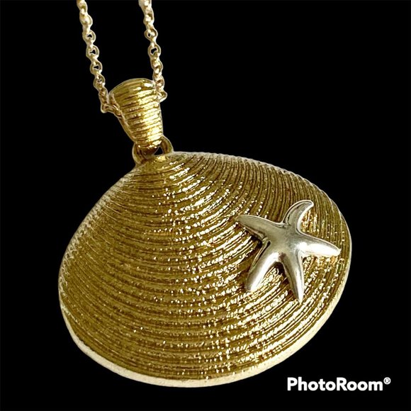Starfish Shell Pendant Necklace Gold Silver Plated 19" Sea Life Nautical Island - Picture 2 of 12